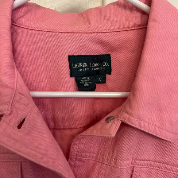 Ralph Lauren Pink Denim Jacket Women’s Size Large Button-Up Classic Jean Style - Picture 2 of 8
